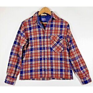 Pendleton Lobo Wool Shirt Mens Medium Red‎ Blue Plaid Elbow Patches Vintage USA